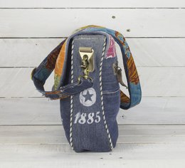 Bolso de hombro sostenible de mujer Sunsa. Bolso de hombro hecho de tela de jeans y sari reciclados (lienzo). Bolso estilo retro vintage. Bolso bandolera para mujer.
