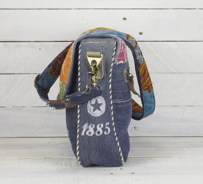 Bolso de hombro sostenible de mujer Sunsa. Bolso de hombro hecho de tela de jeans y sari reciclados (lienzo). Bolso estilo retro vintage. Bolso bandolera para mujer.