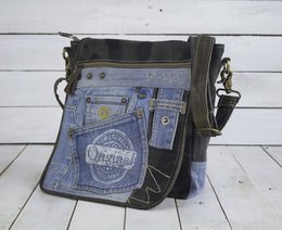 Bolso Bandolera Sostenible Mujer Sunsa. Cartera hecha de jeans reciclados y lona (canvas). Bolso bandolera con forma de mensajero. Bolso bandolera de estilo vintage. Bolso bandolera grande para mujer.