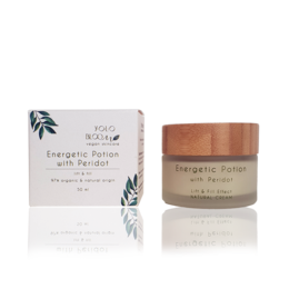 Energetic potion cream with peridot, a green semi-precious gemstone. Cream with natural ingredients for skin rejuvenation.