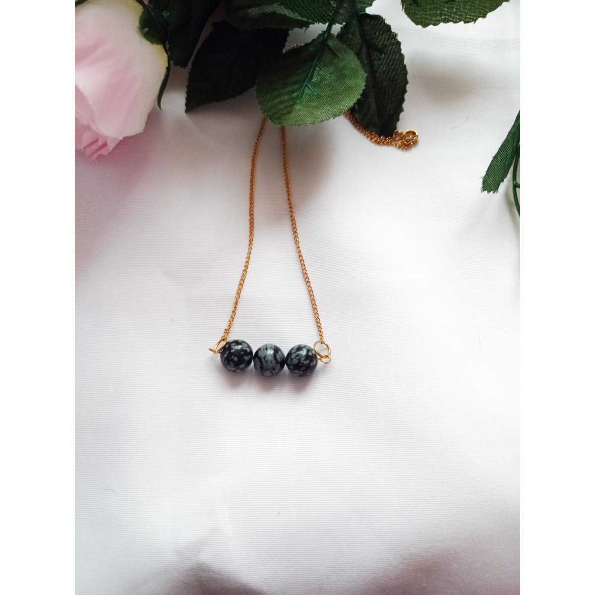 Sneeuwvlok Obsidiaan Geelgoud Vermeil Ketting, Sneeuwvlok Obsidiaan Bar Ketting, Edelsteen Bar Ketting, Hanger Ketting | door nlanlaVictory
