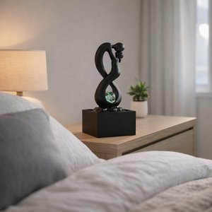 Indoor Fountain - Amor Black - Modern with Colorful LED Light - Removable Lovers Sculpture - Contemporary Interior Decoration - Rotating Ball