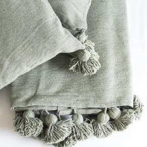 Biologische katoenen Marokkaanse deken en kussensloop - Kakigroen