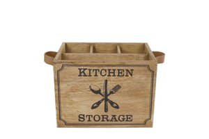 Bestekbakje hout Kitchen storage leren greep 17x125x125cm