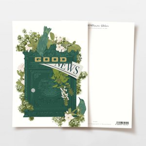 Ansichtkaart 'goed nieuws' brievenbus met bloemen en vogels, FSC gecertificeerd