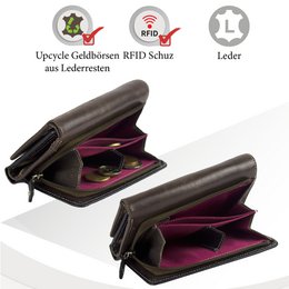 Sunsa damesportemonnee. Leren portemonnee. Portemonnee met RFID-bescherming. Portemonnee gemaakt van overgebleven leer. Grote portemonnee voor dames met veel vakjes voor creditcards - portemonnee voor dames, cadeau-idee