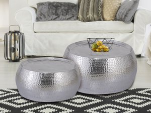 Coffee table 2 Set Dakar around Ø 55/43 x H 30/28 cm silver aluminum hammered