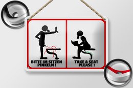 Tin sign note 18x12cm Please pee while sitting (b/w) decoration