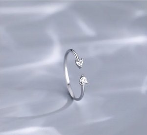 Sterling Silver Double Heart Cubic Zirconia Adjustable Ring