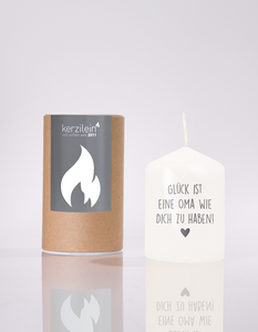 Vlam, wit/antraciet "GELUK IS HET HEBBEN VAN EEN OMA ALS JIJ!"