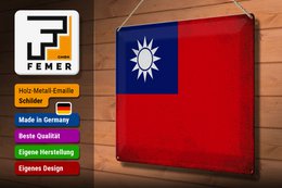 Tin Sign Flag China 40x30cm Flag of Taiwan Vintage