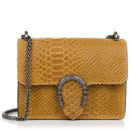 Firenze Artegiani. Lorenza Bolso de mano Mujer.Piel auténtica Gamuza Grabado Serpiente