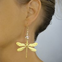 18K gold plated dragonfly and Golden Shadow earrings