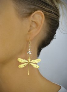 18K gold plated dragonfly and Golden Shadow earrings
