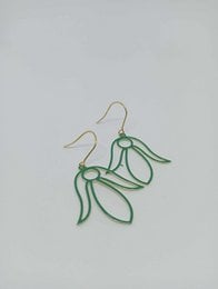 Green enamel drop earrings with a leaf-like design.