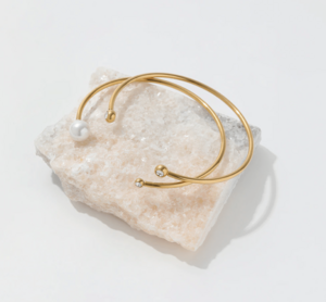 Kolya - Dainty Pearl Crystal Cuff Bangles 2 Styles