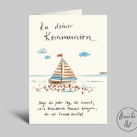 communion card | Sailing boat and saying | Folded communion card with envelope