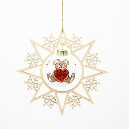 Wooden star and Christmas ball Teddy and heart