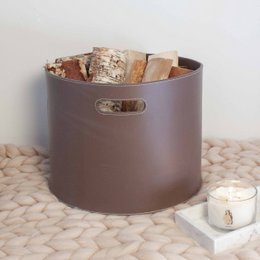 Cesta de leña redonda Cesta de cuero CIRCUM para almacenamiento, marrón