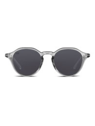  Stylish grey round sunglasses with a modern, geometric frame design.
