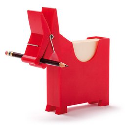  A modern, minimalist memo holder in the shape of a rabbit. Available in black, red, and white colors. Designed to hold notes, reminders, or other small items on a desk or table.