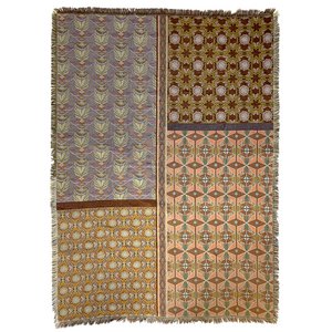 NIN-NIT | Nouveau Classiques Blanket | plaid | woven blanket | bedspread | 100% woven cotton | Flowers | leaves | graphic nature print | brown | orange | beige | lilac | blue | green | purple | pink | 220x160 cm