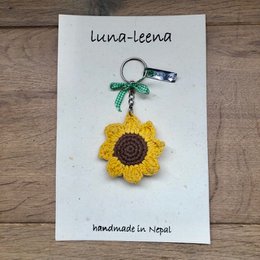 Luna-Leena porte-clés tournesol jaune - bijou de sac - coton biologique - crocheté main au Népal
