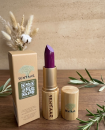 Deep purple moisturizing mineral lipstick, natural vegan formula, wooden tube packaging, natural care cosmetics