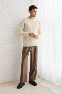 Omey Mens Aran Crew Neck Sweater - Cream