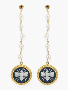 Bee Cameo Dangle Earrings With Pearls