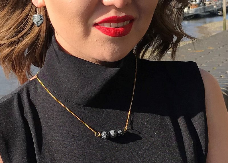 Sneeuwvlok Obsidiaan Geelgoud Vermeil Ketting, Sneeuwvlok Obsidiaan Bar Ketting, Edelsteen Bar Ketting, Hanger Ketting | door nlanlaVictory