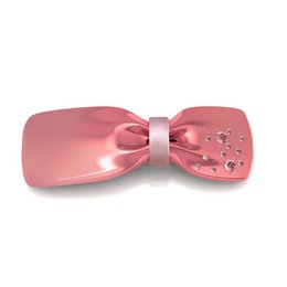  Pink acrylic and crystal hair barrette with a bow and rhinestone accents.