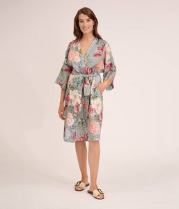 Linen bathrobe kimono Garden Emerald