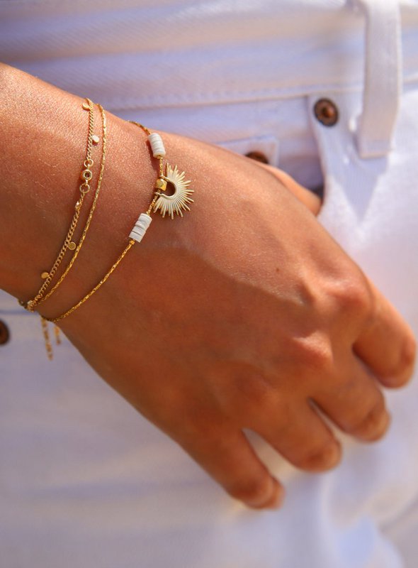 Pulsera Litha, sol caqui, oro, oro mate y lentejuelas