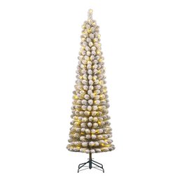  A tall, green frosted artificial Christmas tree with warm white LED lights, measuring 260 cm in height and 63 cm in diameter.