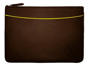 VUE LAC Laptoptasche mit brauner Fronttasche, 38 cm gelber Rand