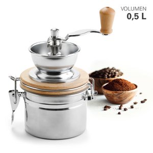 Coffee grinder stainless steel / wood with ceramic grinder