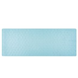 Large, plush bath mat in a light blue color with a textured honeycomb pattern. Provides a soft, comfortable surface for stepping out of the bath or shower.