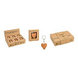  Heart-shaped wooden keyring, olive wood handmade, natural brown color, gift box packaging, small pendant charm.