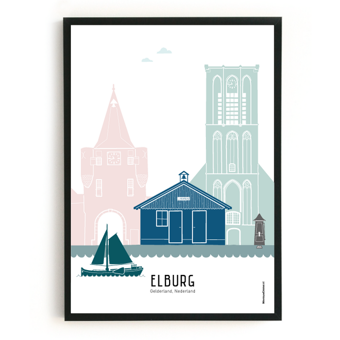 Poster skyline Elburg in kleur