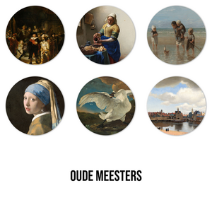 Onderzetters | Oude Meesters - 6 stuks - Meesterwerken - Kunst - Coasters - Forex onderzetters - Rond - Nachtwacht - Melkmeisje - Meisje met de Parel - Zwaan - Gezicht op Delft