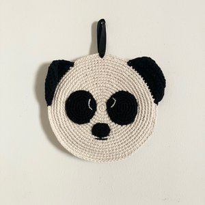 Luna-Leena Panda Bear gift hanger - black/off-white - organic cotton - hand crocheted in Nepal