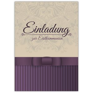 Klassische elegante Einladung zur Erstkommunion in beige, lila