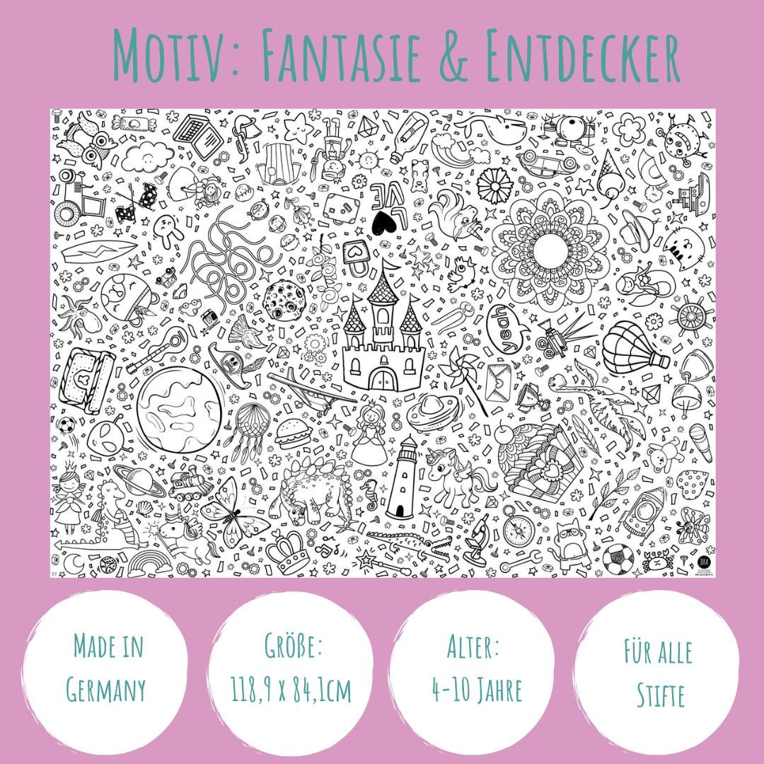 Ausmal-Tischdecke aus Papier - Motiv "Fantasie und Entdecker"