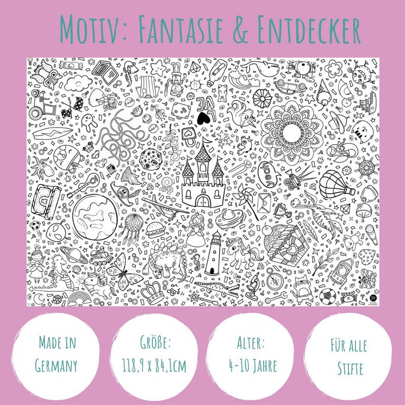 Ausmal-Tischdecke aus Papier - Motiv "Fantasie und Entdecker"
