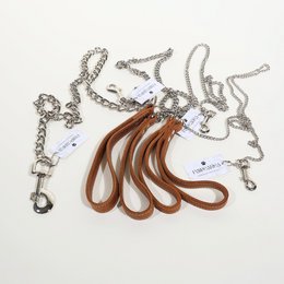  Leather and chain dog leash, cognac brown red green black, 120cm length, multiple sizes available.