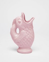 Decorative ceramic fish figurine in a soft pink rose quartz color, featuring a detailed fish shape with scales and fins.