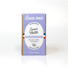  Mint Freshness (100g) - Minzfrisch, a soap bar from the Louise Émoi brand. The product is described as having a mint fragrance and being suitable for sensitive skin.