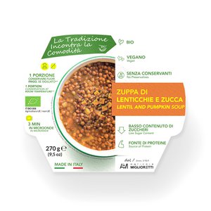 ORGANIC VEGAN LENTIL AND PUMPKIN SOUP WITHOUT COLORINGS AND PRESERVATIVES