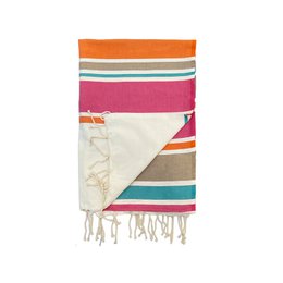  Flat traditional fouta "HELIOS" towel in pink, 100x200 cm, made of cotton with colorful striped pattern.